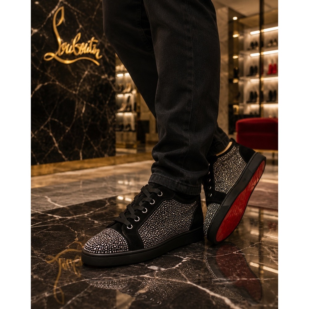 Christian Louboutin Louis Junior Strass Black Crystal Sneakers US 9 EU 42